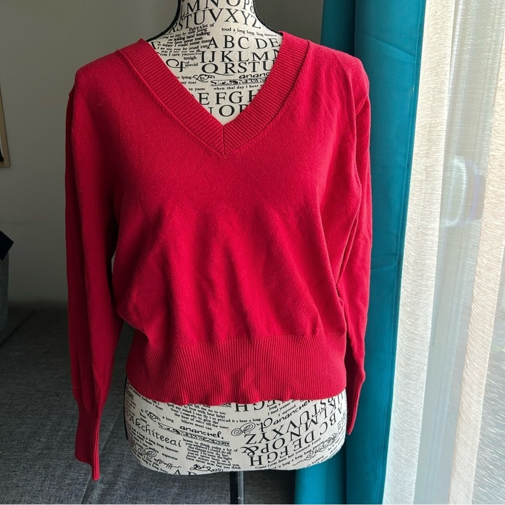 Cielo Cherry Red Cropped V Neck Sweater XL Cozy Soft Stretch Academia Fall Knitt